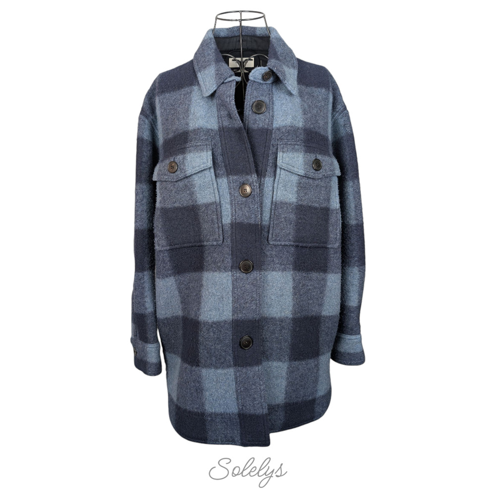 Isabel Marant Étoile Harveli Midnight Blue Oversized Wool Plaid Shacket Coat XS